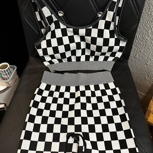 Kimberly Checkered Black and White Workout Set